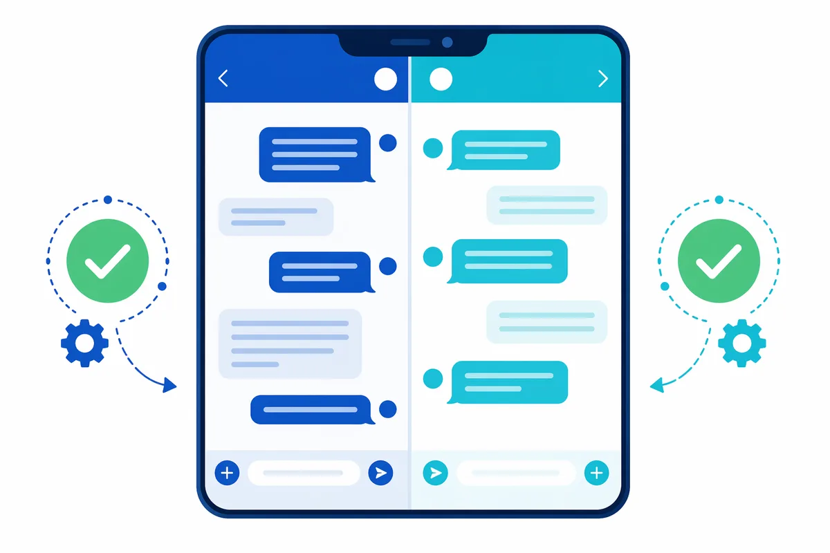 A smartphone showing correct right-to-left Arabic chat layout alongside English, with a checkmark, illustrating proper dialect and RTL handling in an AI chatbot